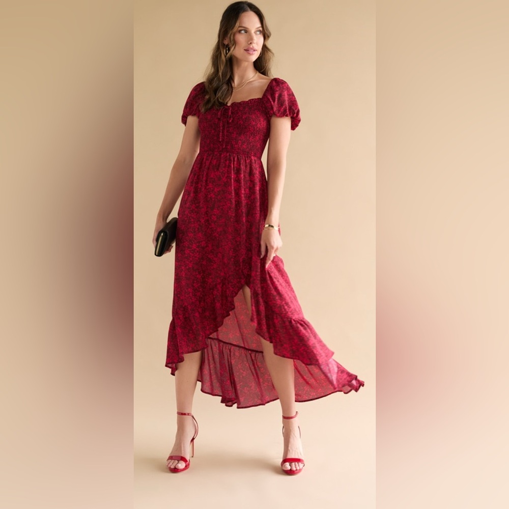 Mi Ami Red Floral Off-Shoulder Dress
